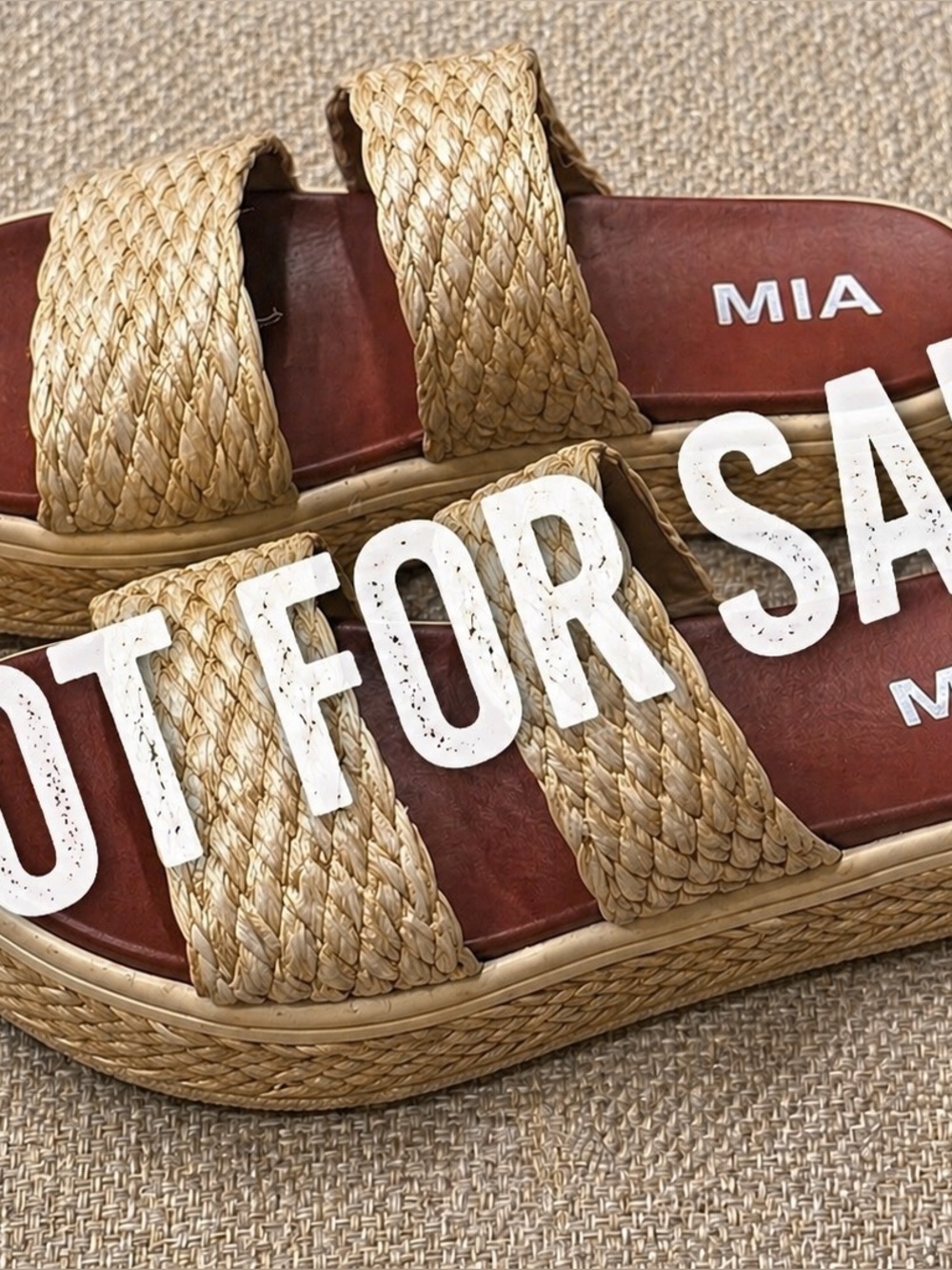 MIA Straw Braided Double-Strap Platform Slides with Burgundy Footbed size 6.5